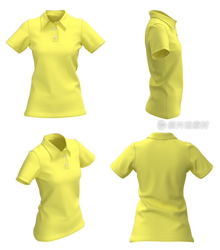 女士Polo t恤模型。孤立。黄色女子Polo衫